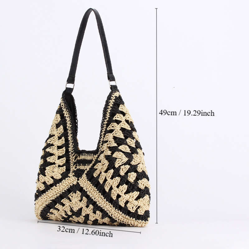 Women Straw Tote Large Capacity Vintage Vacation Shoulder Everything Casual Handbag Designer Hollow Summer Beach Bag