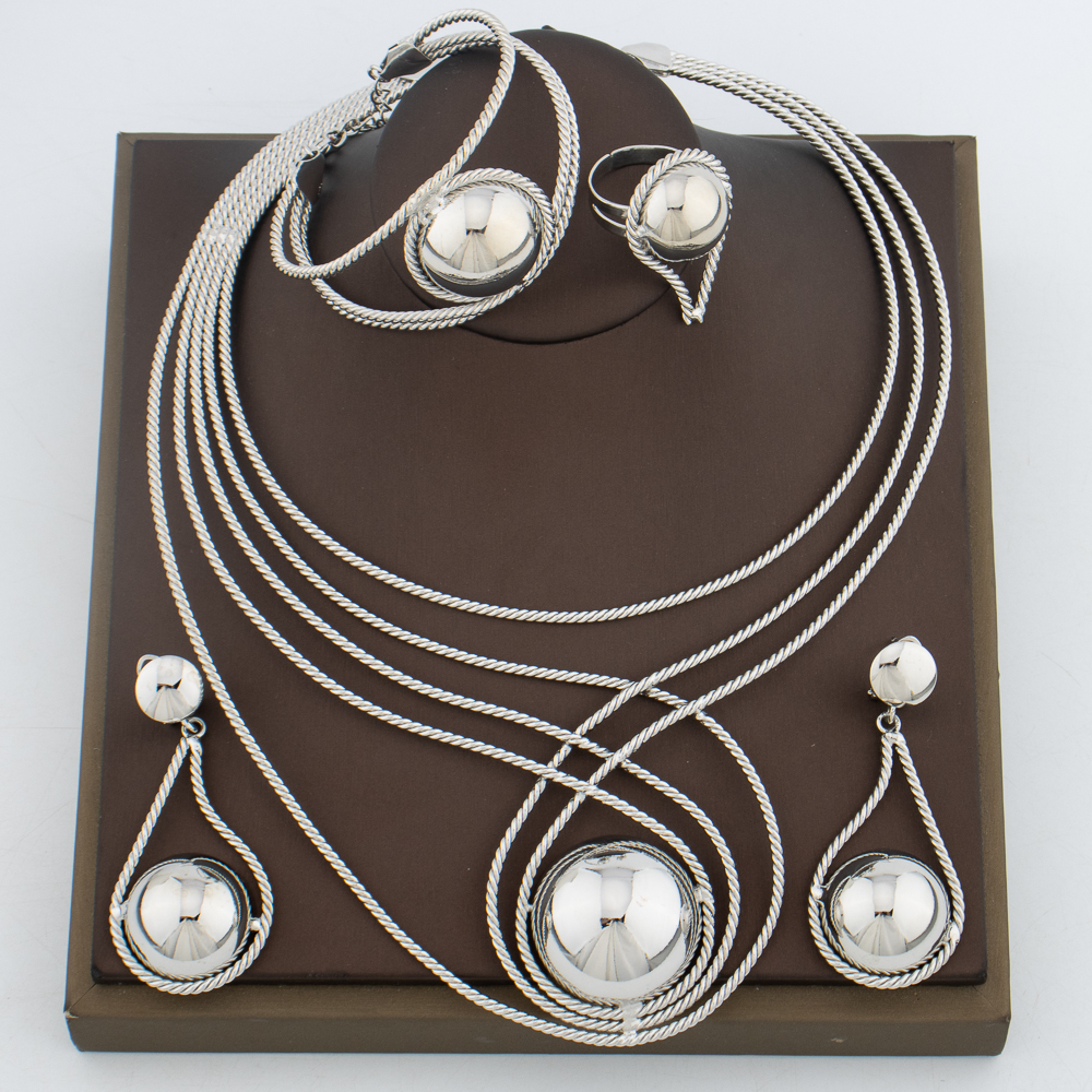 Wedding Party Jewelry Set for Women African Gold Color Design Necklace Earrings with Bracelet Ring Bride Set Dubai 03174