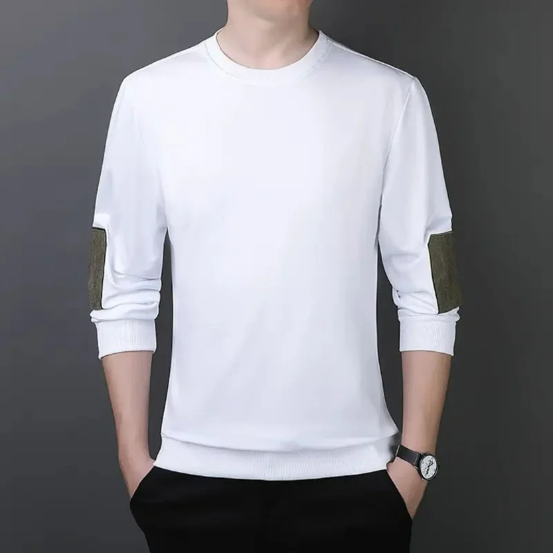 Korean Fashion Mens Comparison Long Sleeve T-shirt Spring/Summer Mens Round Neck Loose Edition Casual Bottom Top 241112