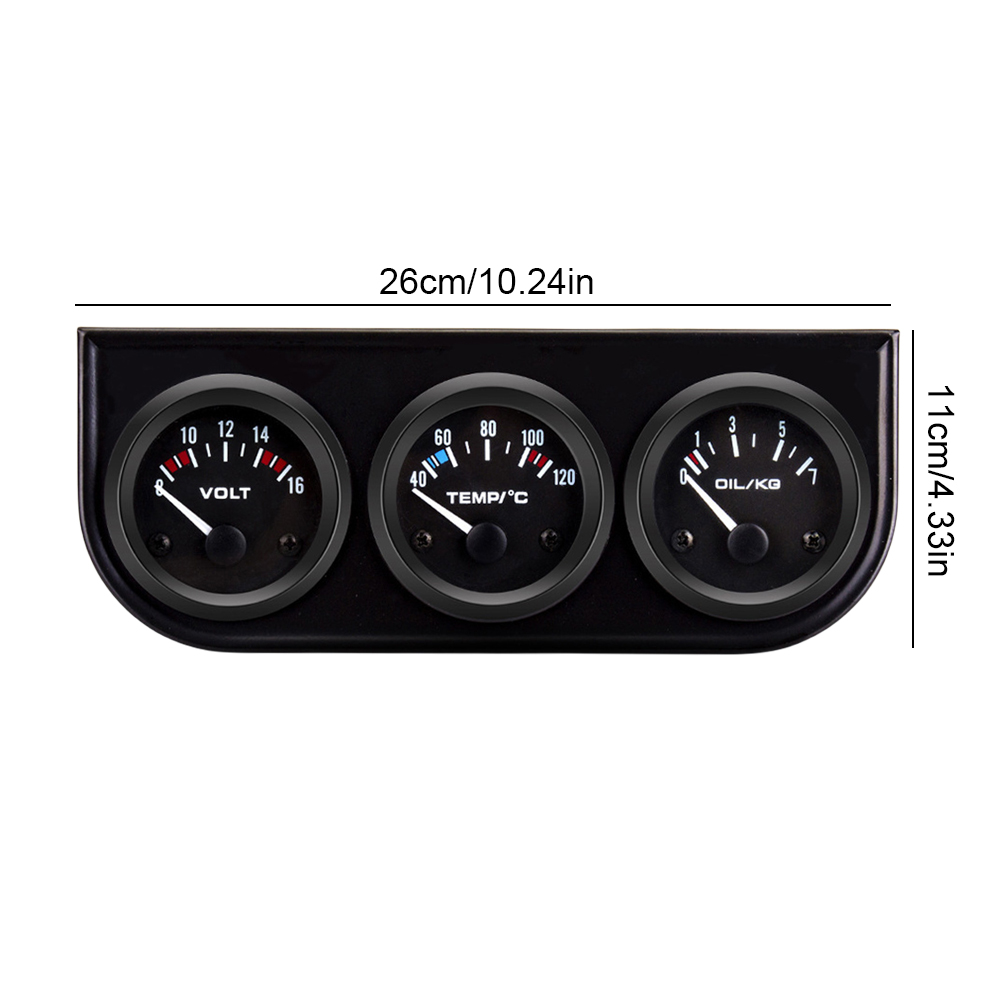 Car Dashboard Triple Meter with Sensor 3 In 1 Instrument Cluster 2 Inch 52mm Water Temp Meter Oil Pressure Gauge with Lighting