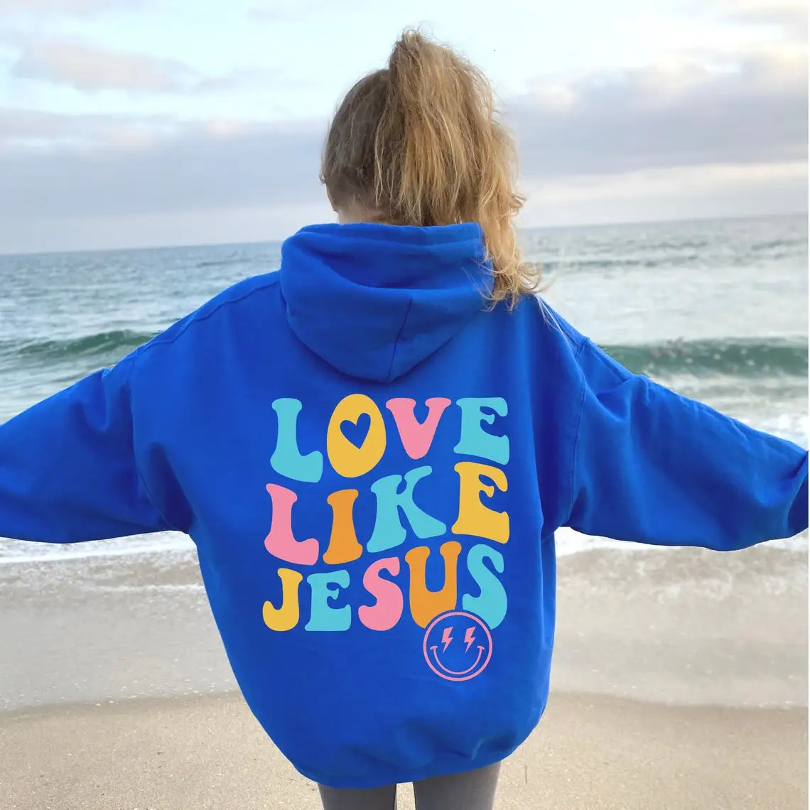 Jesus Loves You Print Hoodie Versatile Drawstring Kangaroo Pocket Hoodies Sweatshirt Womens Clothing 241112