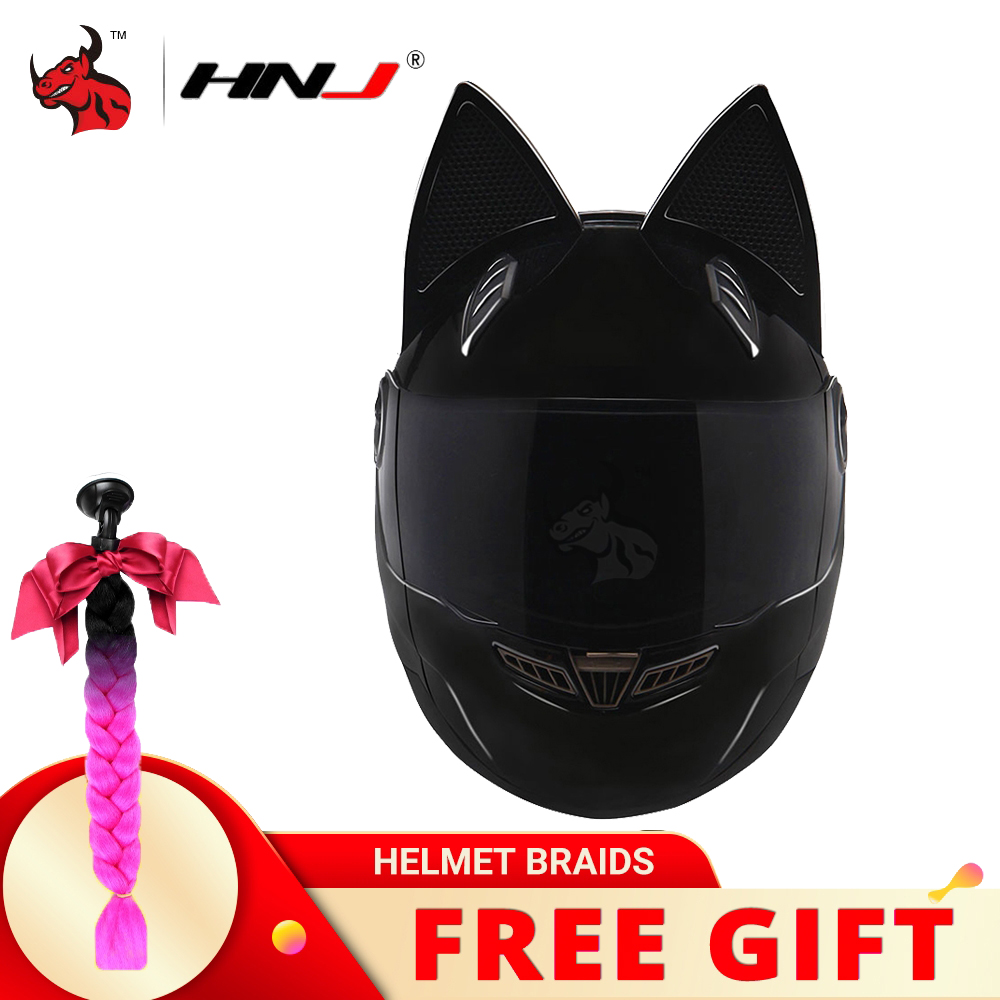 Motorcycle Helmet Full Face Breathable Off-Road Motorcycle Helmet With Cat Ears Streamlined Women Helmet HD Lens Cute f5862