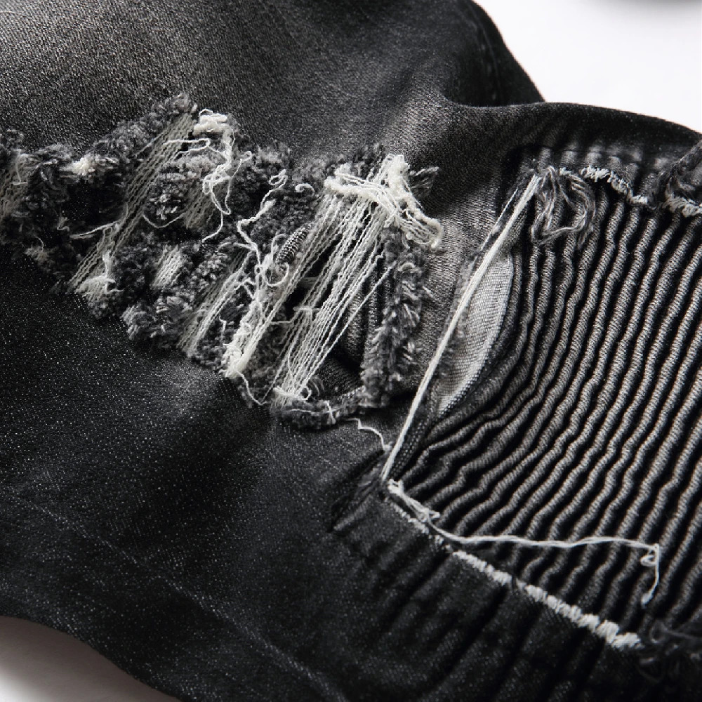 Men Motorcycle Biker Jeans Stylish Ripped Distressed Skinny Pencil Jeans Pants Holes Patch Slim Long Jeans Male Denim Trousers 241112