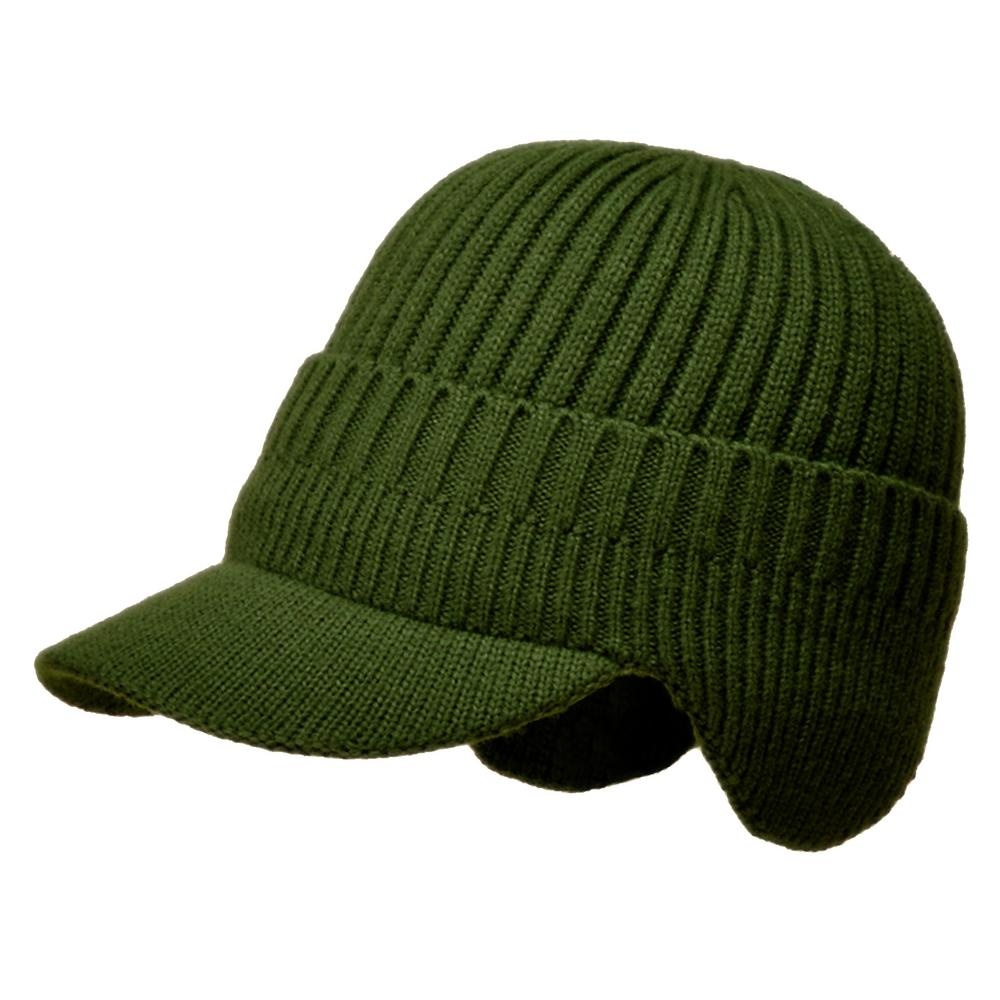 Knitted Wool Hat with Ear Muffs and Sun Visor s Men Cap 23a7d