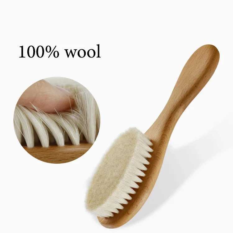 Portable baby wooden brush natural soft wool comb head care soft massage brush baby hair comb used for newborn bath products W241112