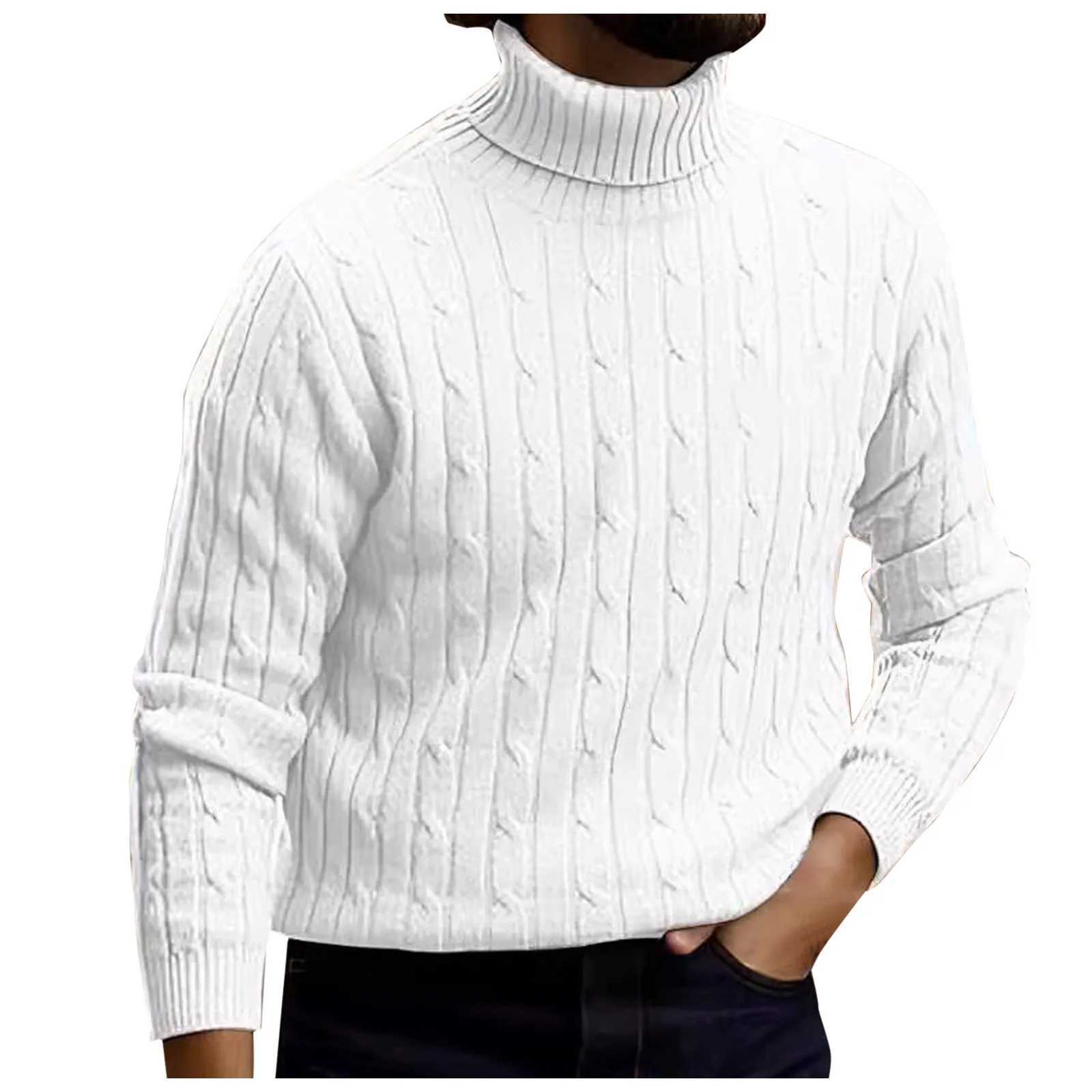 Mens long sleeved streetwear warm turtle neck zipper sweater knitted sweater mens autumn solid color breathable top W2411111