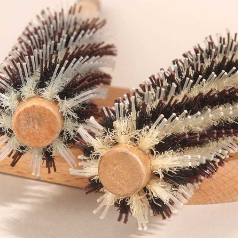 Natural Pig Mane Curling Brush Hair Clipper Curling Brush Wooden Curling Brush Round Bucket Hair Comb W241112