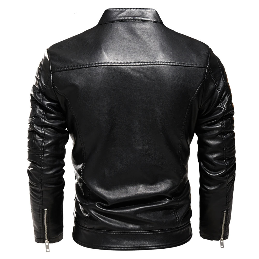 Winter Black PU Leather Jacket Men Fleece Warm Motorcycle Jackets Slim Street Fashion BLack Biker Coat Pleated n Zipper 241108
