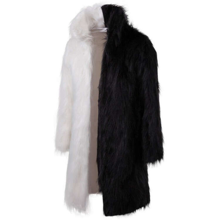 shanshi fur coat women Men's winter clothing imitation black and white fashionable personality casual men's long fur coat