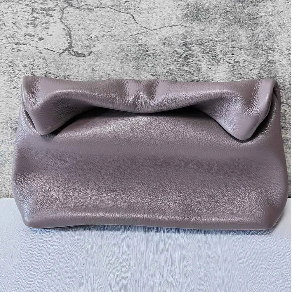 Cowhide Woman Clutch Bag Thick Natural Leather Simple Style Purses Calfskin Folding Daily Pouch Genuine Leather
