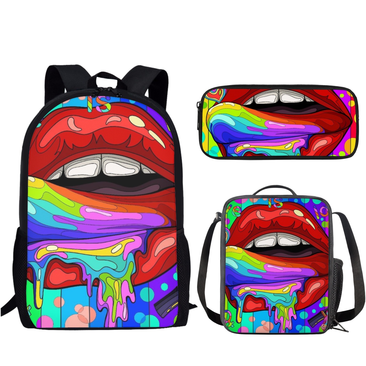 Sexy Lip Design 3Pcs/Set School Bag Causal Backpack for Teenager Girls Boys Student Campus Book Bag with Lunch Bag Pencil Bag 388ea