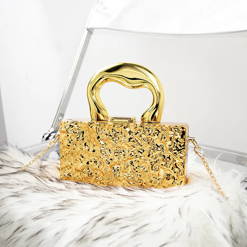Gold Silvery Acrylic Box Bags Clutch Evening Bag Elegent Chain Shoulder Bag For Women 2024 Handbag For Weddingdatingparty 241112