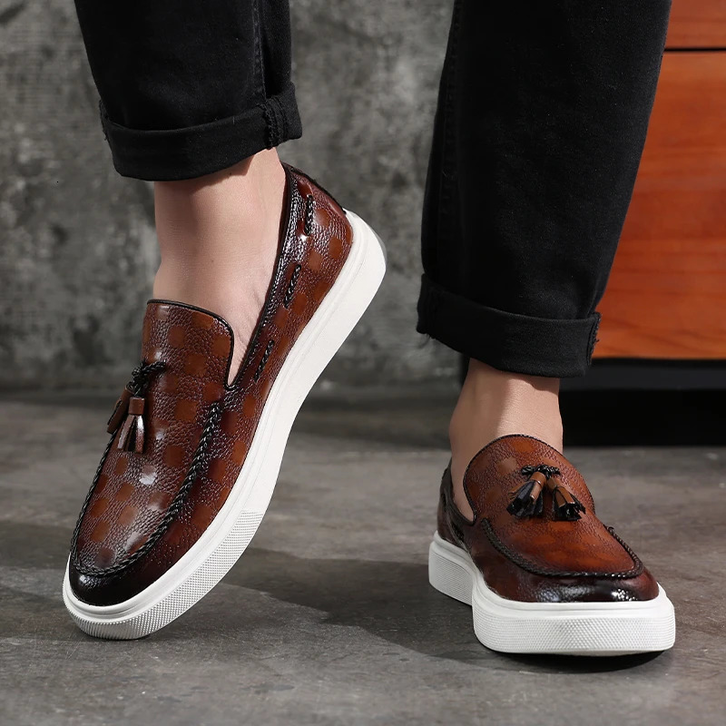 Men's Emed Leather Loafers - hot Classic Retro British Style Tassel Slip-on Driving Shoes for Outdoor Casual Wear