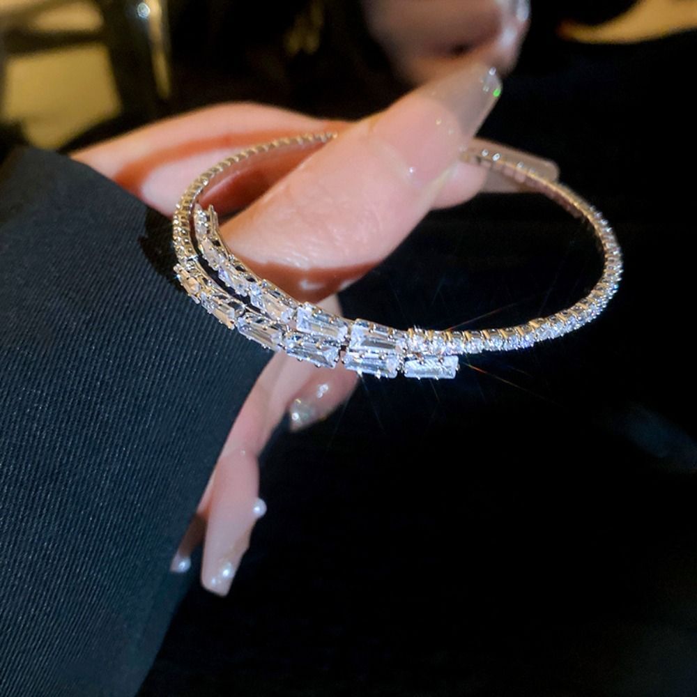 Korean Exquisite Geometric Round Opening Bracelet Sweet Elegant Full Rhinestone Simple Women s Jewelry Accessories 5
