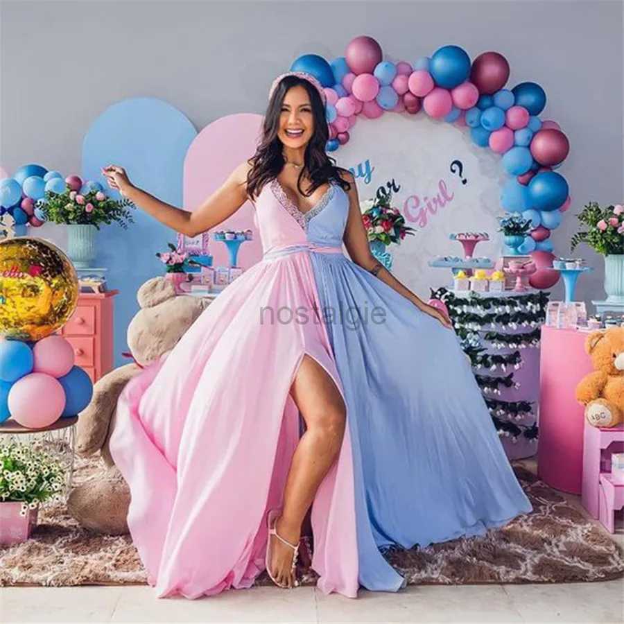 Maternity Dresses Rainbow Gender Reveal Maternity Dress for Photo Shoot Baby Shower Photography Photo Shoot Sleeveless V-neck Backless Dress 24412