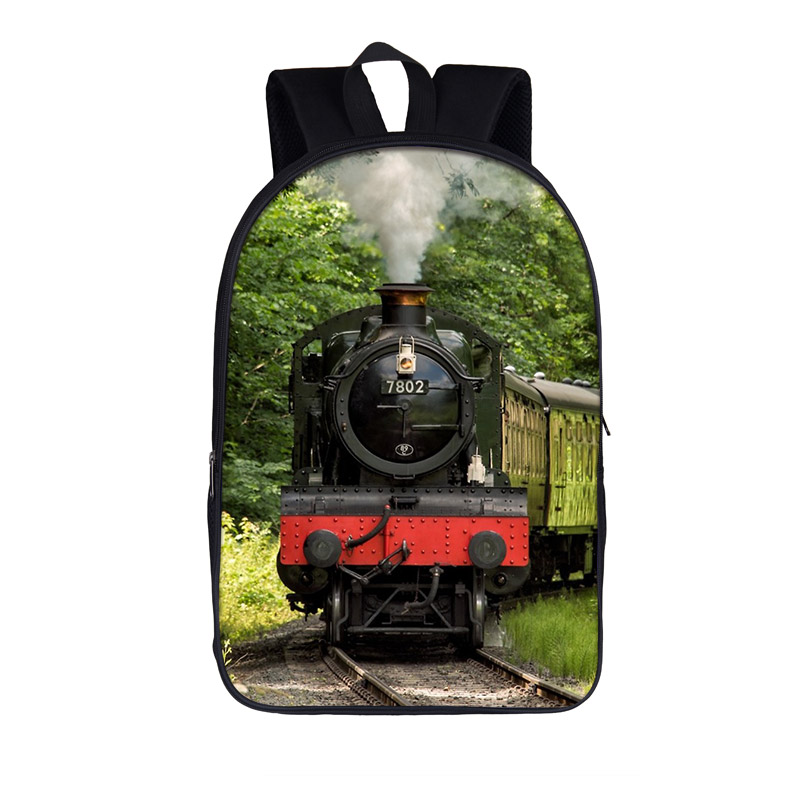 Old-fashioned Steam Train / Locomotive Pattern Backpack for Teenager School Bags Women Travel Student Book Bags Gift 16 Inches 8f33f