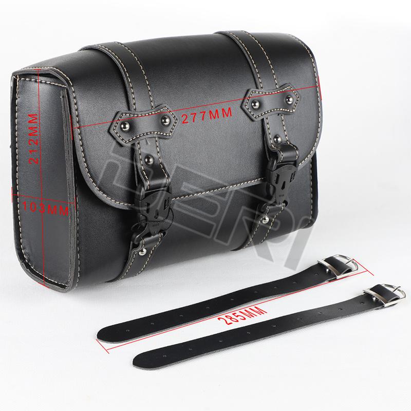 Black Motorcycle Lage Bag Leather Outdoor Toolkit Motorbike Rear Passager Seat Pouch Waterproof For Scooter Cafe Racer Bobber