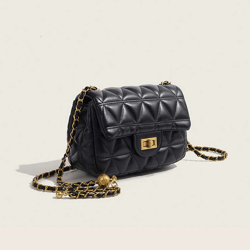 2024 women's new crossbody summer fashion with gold ball dia lattice chain small square bag
