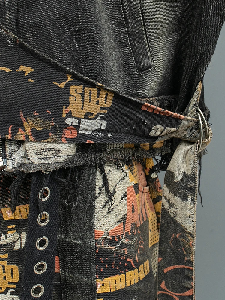 autumn trend printed dress set retro denim long sleeved cardigan jacketshort sleeved two-piece set womens ZF229 241112