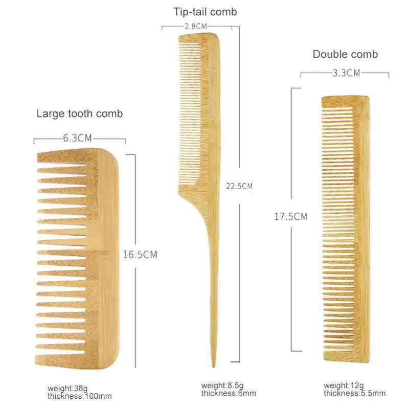 6-piece scalp massage comb wooden bamboo air cushion anti-static wide tooth double head flat comb hair salon styling tool W241112