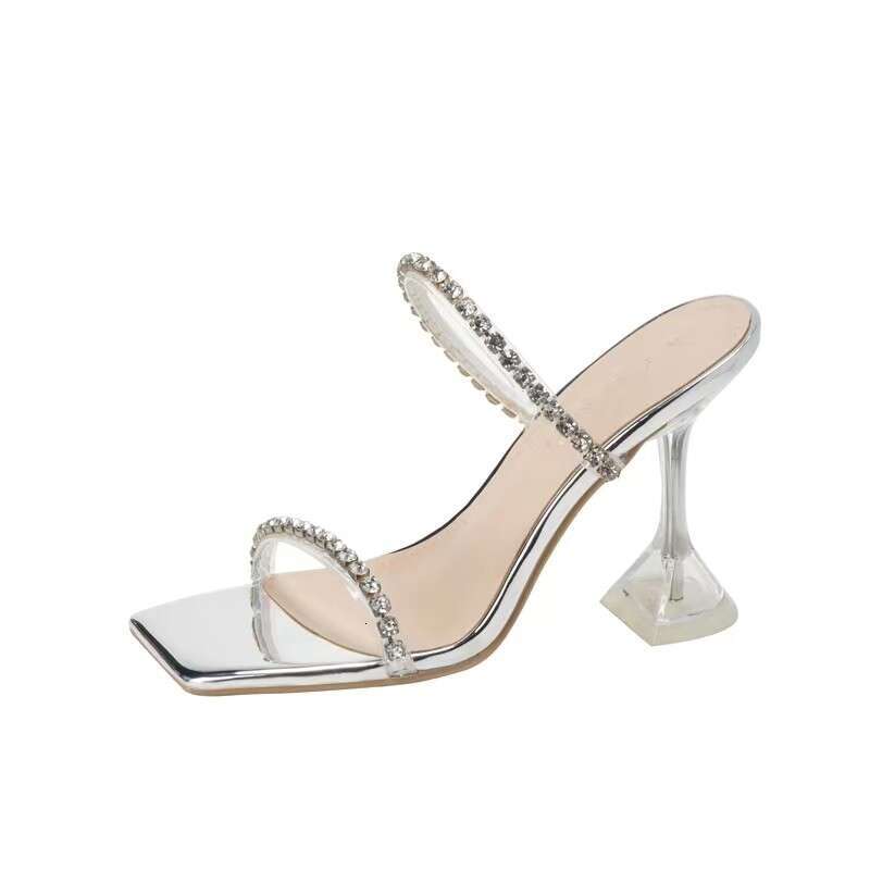 High Heels Crystal Women Slippers Fashion Open Toe Sandals 2023 Summer New Party Transparent Pumps Stilettos Dress Slides Lady