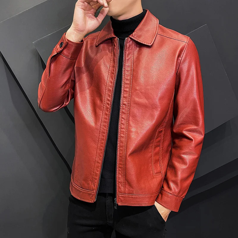 Men 2024 Fashion Leather Jacket Autumn Motorcycle Slim Fleece Coat Outdoor Casual Motor Biker PU 241108