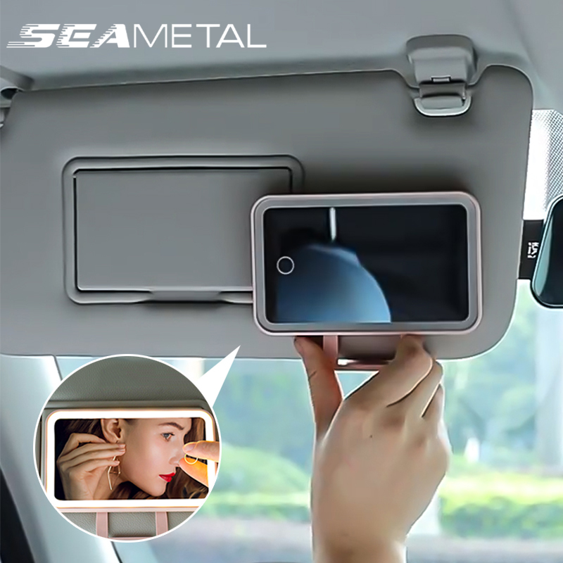 SEAMETAL LED Car Makeup Mirror for Lady Sun Visor Clip Women Make Up Vanity Mirror with Touch Switch Lighting Universal for Car