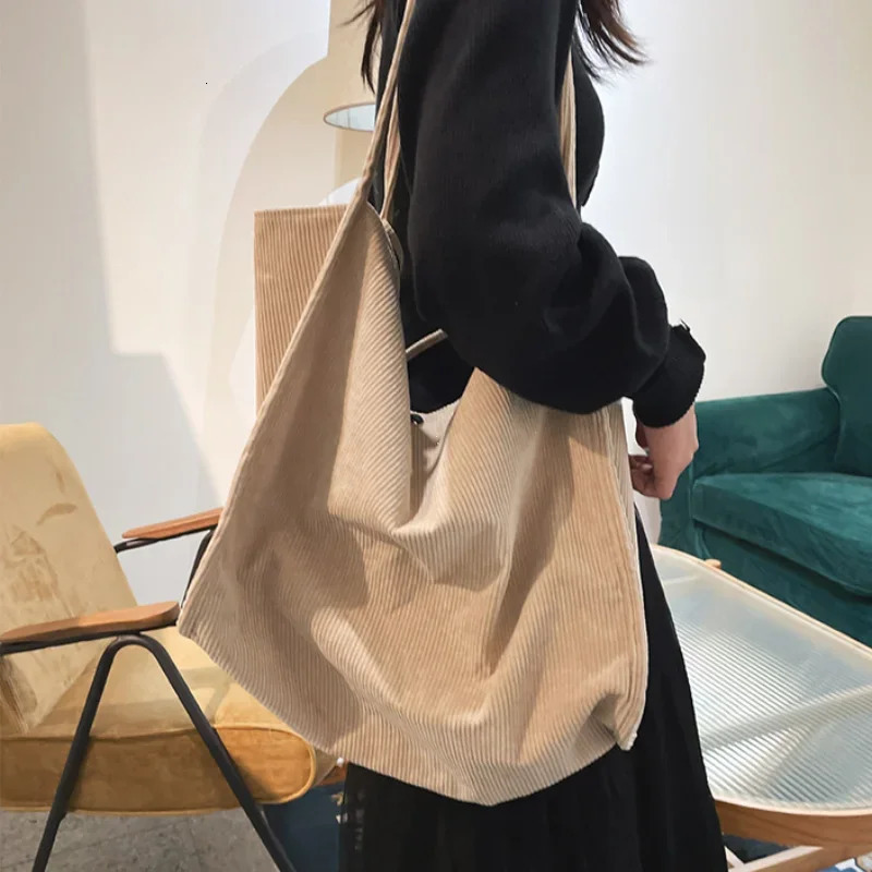 Large Corduroy Shoulder Womens Shopping Bag Cotton Fabric Fashion Canvas Handbag Shopping Bag Womens Handbag Travel Bag 241111