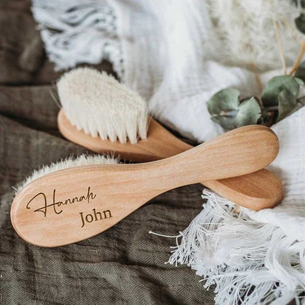 Personalized baby hair brush carving baby name wooden newborn hair brush comb for birth/baptism/birthday baby shower gift W241112