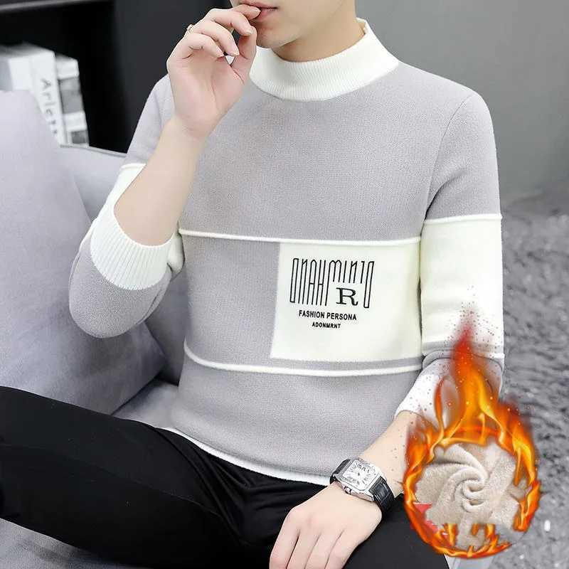 Mens autumn winter turtle neck long sleeves sweaters knitted casual underwear retro loose top W2411111