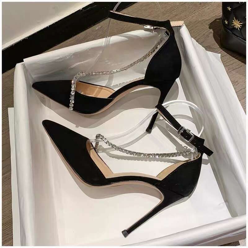 Kmeioo Elegant Wedding Shoes Woman Ankle Strap Sandals Jewel Thin Brideshoes Pointed Toe High Heels Sgback Pumps