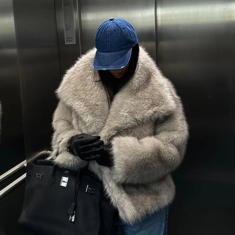 Chic Ins Blogger Fashion Fox Fur Coat Womens Winter n Big Neck Fur Coat Cool s Coat 241112