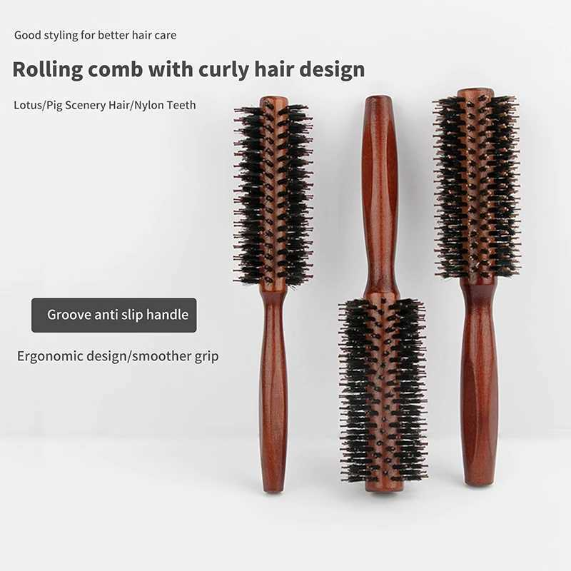 Pcs Wooden Handle Round Curling Brush Straight Twill Hair Comb Pig Mane Round Barrel Curling Brush Curling Tool W241112