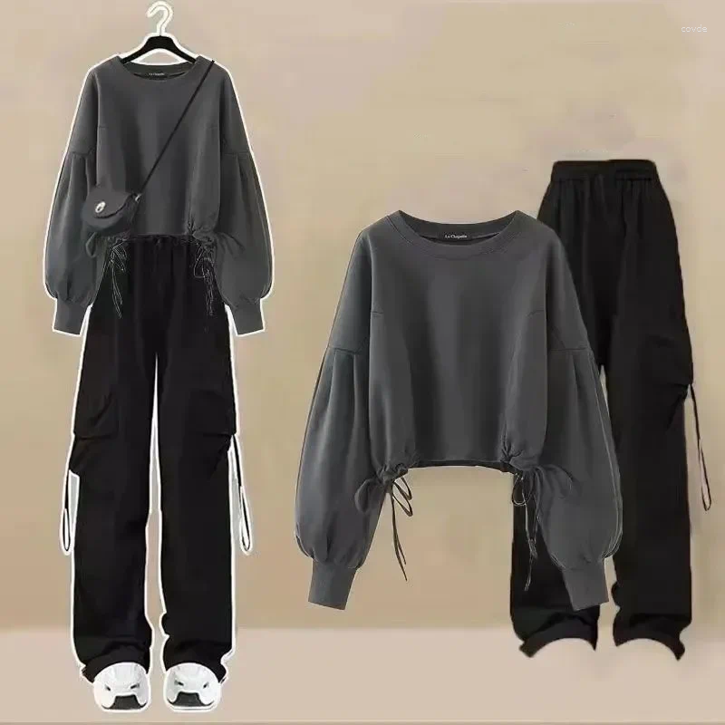 Women's Two Piece Pants Autumn Sweet Cool Set Korean Loose Design Long Sleeved Top Handsome Workwear Pieces Trendy