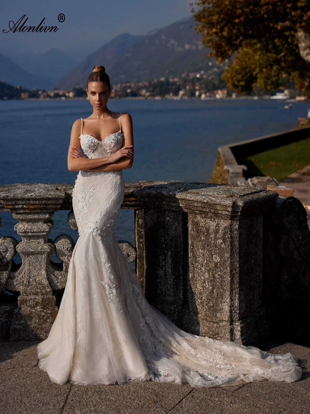 Beauty Beading 3D Appliques Lace Sweetheart Mermaid Wedding Dresses With Detachable Full Sleeves Trumpet Bridal Gowns 2024