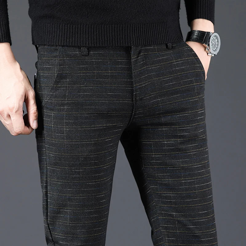 Mens Comfortable Breathable Cotton Casual Pants Fashion Slim fit Straight Korean style Stretch Black Gray Blue Pant 241111