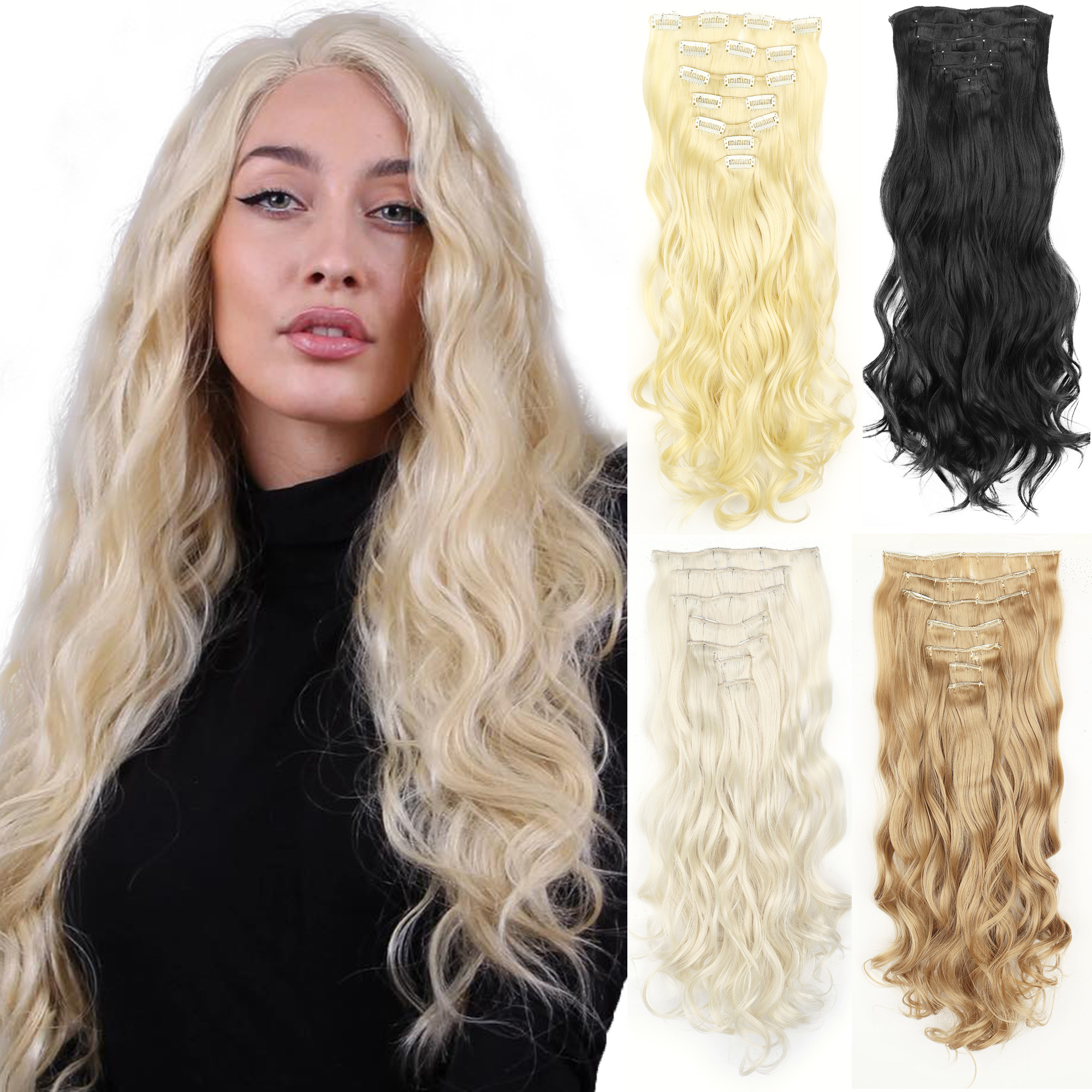 XINRAN Black Hair Extensions,Hair Extensions Clip in Long Straight Synthetic Hair Extensions Full Head For Women Black Brown 3c85e