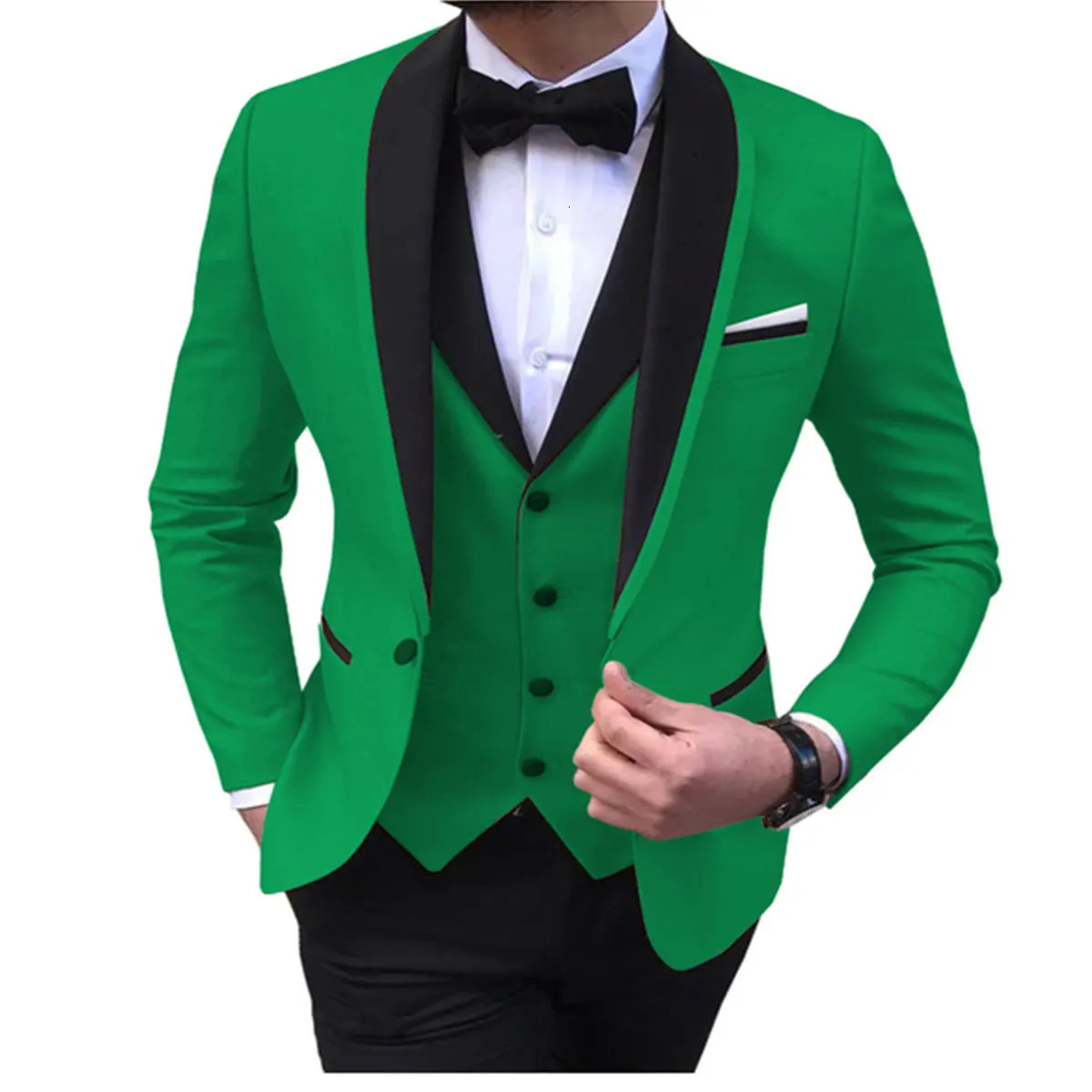 White Mens Suits Men 3 Piece Formal Wedding Shawl Lapel Casual Tuxedos for Prom Groomsmen BlazerVestPant 240412