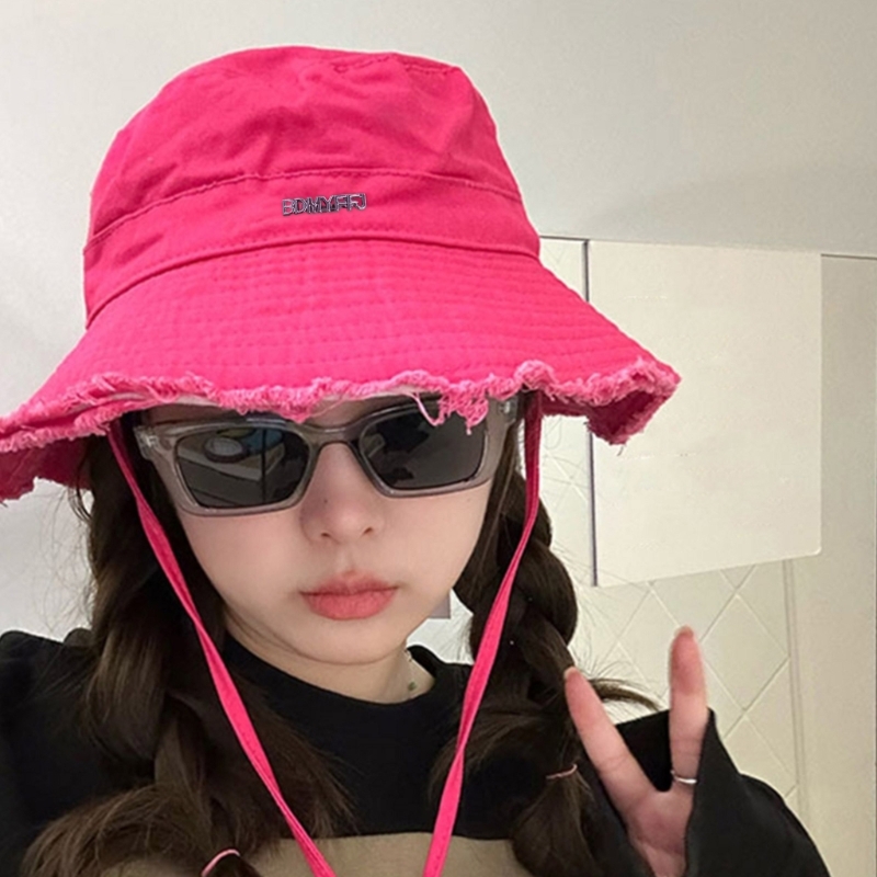 Fisherman Adult Frayed Design Hat Wide Brim ddmysmile Sunproof Bucket Hat Summer Smile