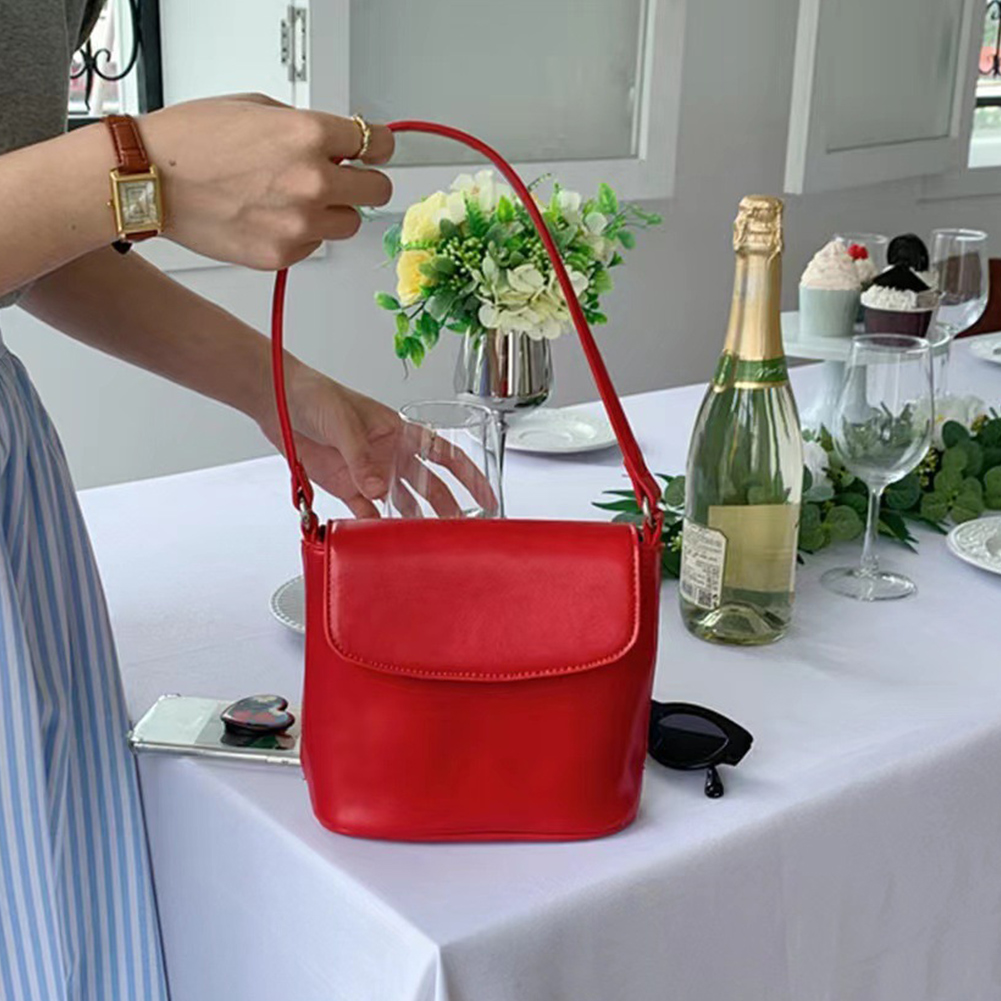 Women Bucket Shoulder Bag Solid Color Casual Crossbody Purse PU Leather Classic Satchel Bag Female Commute Bag