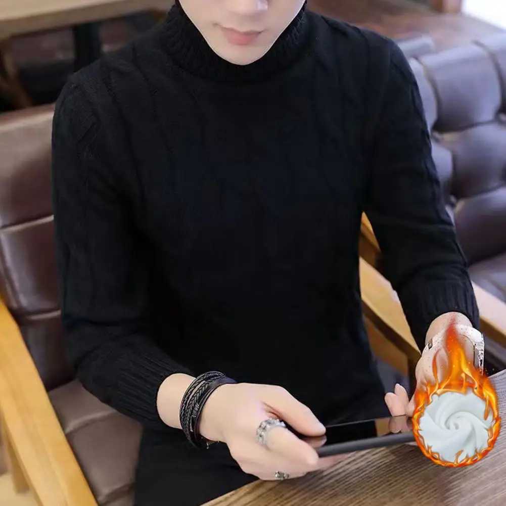Mens Turtleneck Sweater Winter Series Thick Twisted Knitted Pullover Top Comfortable Long Autumn W2411111