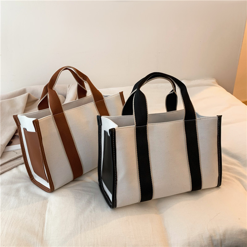 Simple Striped Canvas Ol Shoulder Bag Large Capacity Hit Color Tote Designer Ladies Casual Shopper Handbag Female Crossbody Bag