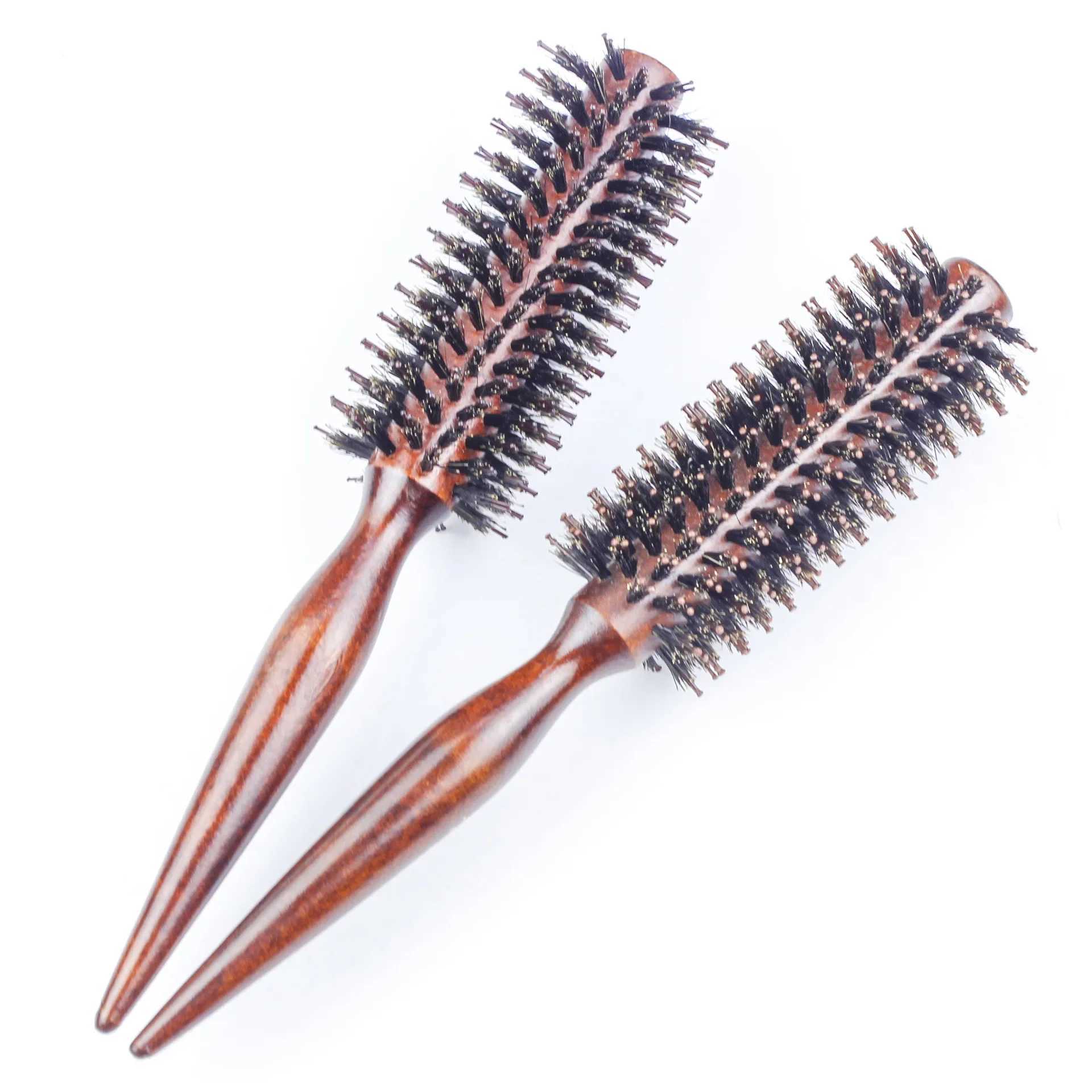 Portable womens hair brush round anti-static curling brush natural bristle wood handle hair brush fashionable hair brush W241112
