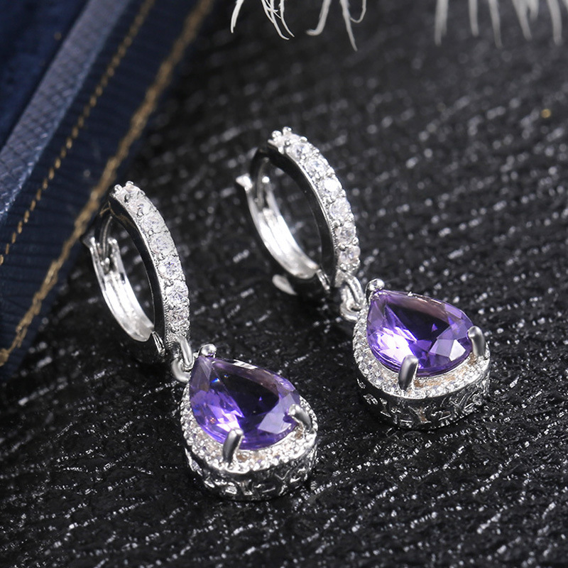 New Arrival Female Earrings 925 Silver Needle Purple Gem Earrings For Women Wedding Jewelry Girlfriend Gift Pendientes