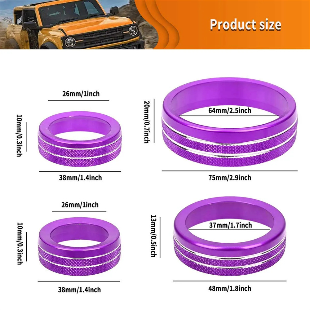 6PCS/SET Gear Cover Air Conditioning Headlight Switch Knob Decorative For Ford Bronco 2023 Accessories Auto Interior