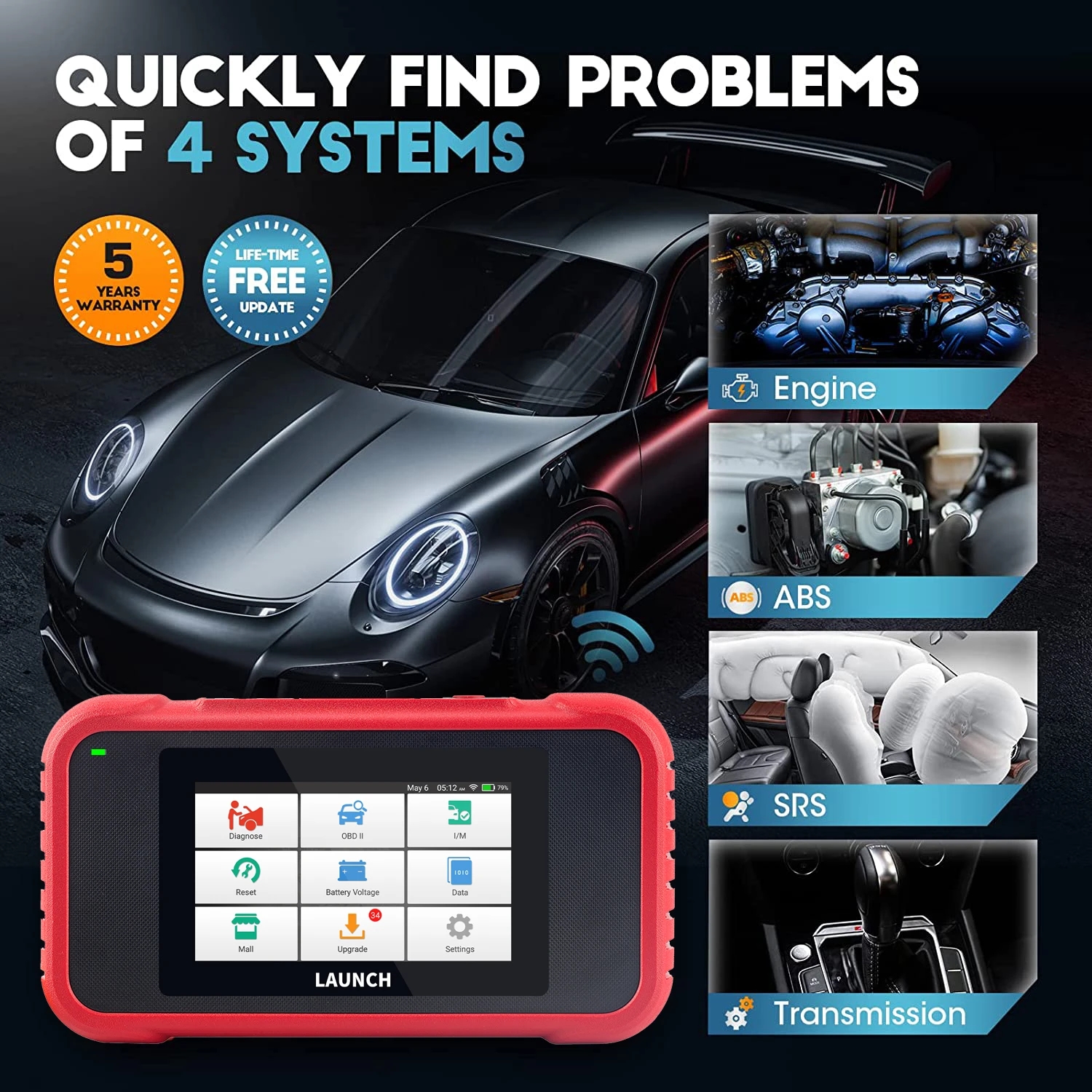 LAUNCH X431 CRP123E Car OBD2 Diagnostic Tools Automotive OBD Scanner ABS SRS Airbag Engine AT SAS OIL Brake Reset Free Update