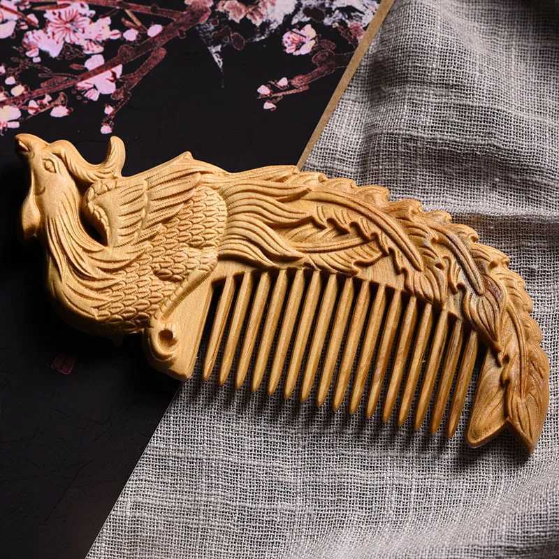 Wooden Comb Carving Phoenix Handmade Size Hair Brush Massage Hair Comb Female Gift Travel Natural Wooden Comb Thuja Portable W241112