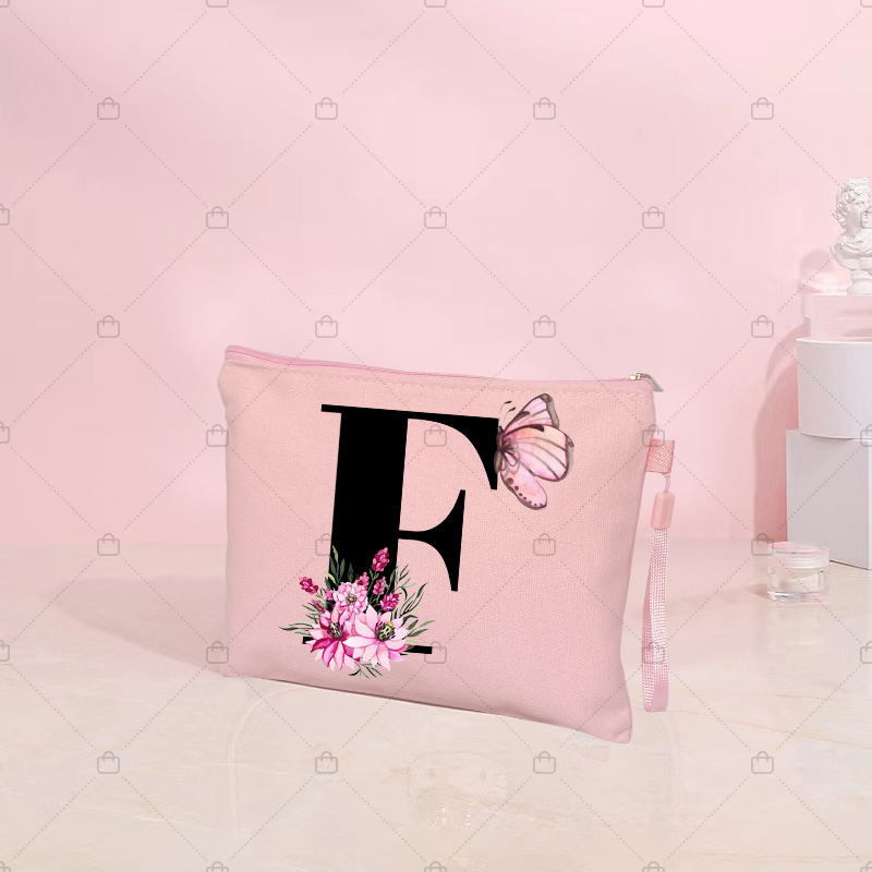 Butterfly Flower Letter Makeup Bag Pink Kawaii Travel Cosmetic Pouchs Women's Toilet Kits Bachelorette Party Lipstick Bags Gift e225d