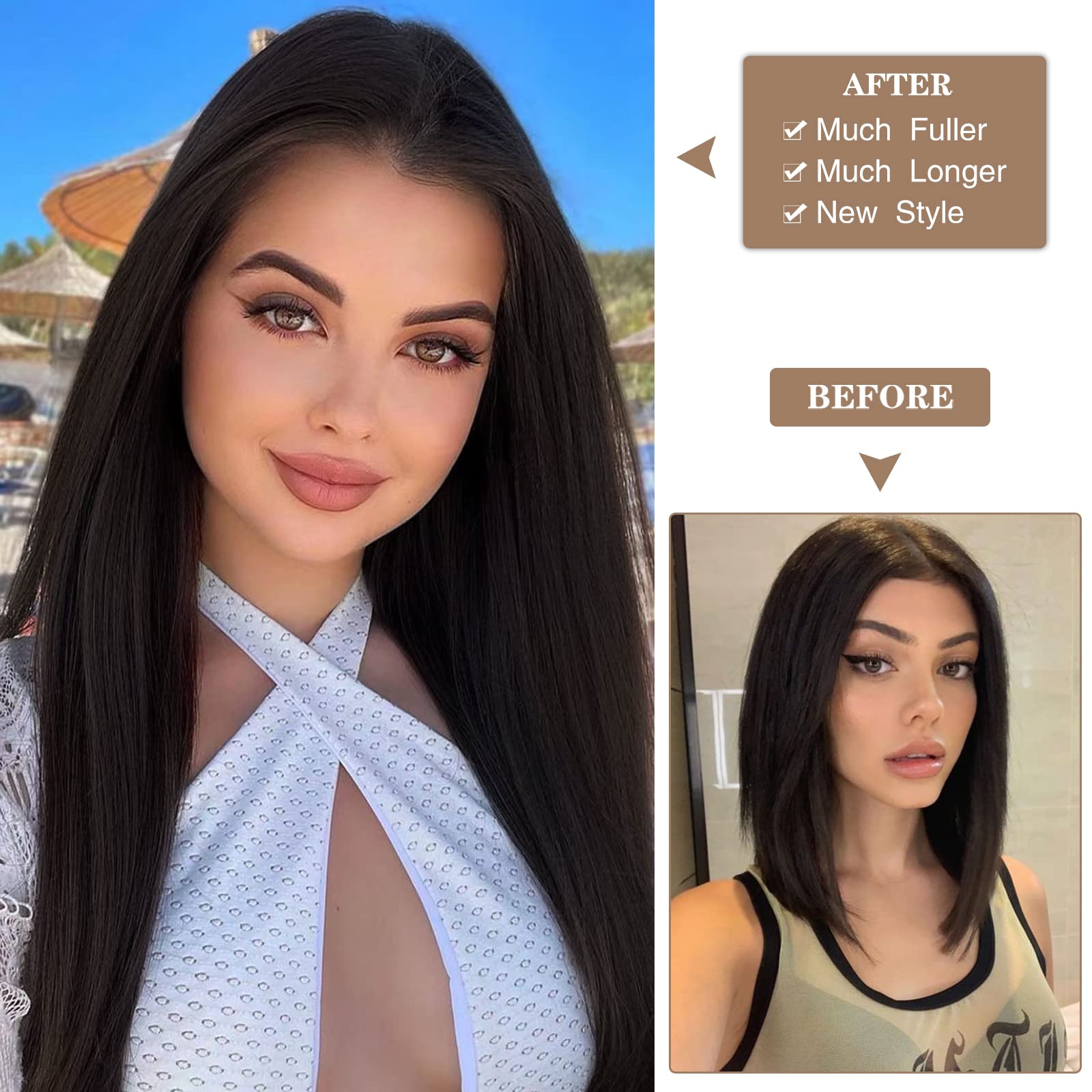 Clips Long Straight Clip In Hair Extensions Synthetic Heat Resistant One Piece False Blonde Black Brown Hairpiece For Women 666dc 5