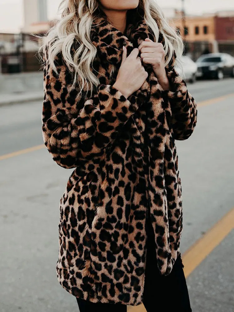 Autumn leopard print faux fur coat womens long winter coat womens warm womens fur jacket womens fur coat 241112